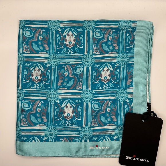 100% NWT KITON Silk Pocket Square Sky Blue. (16 X 15) - Picture 2 of 5